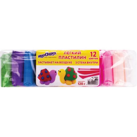 Пластилин супер лёгкий воздушный застывающий 12 цветов, 120 г, 3 стека, ЮНЛАНДИЯ, 105905