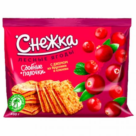 Сдобные палочки СНЕЖКА "Лесные ягоды" с джемом из брусники и клюквы, 300 г