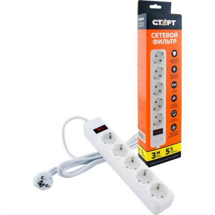 Сетевой фильтр СТАРТ С/УД-Ф SP 5x3 ZVT 5р/3м 10А/2200Вт белый