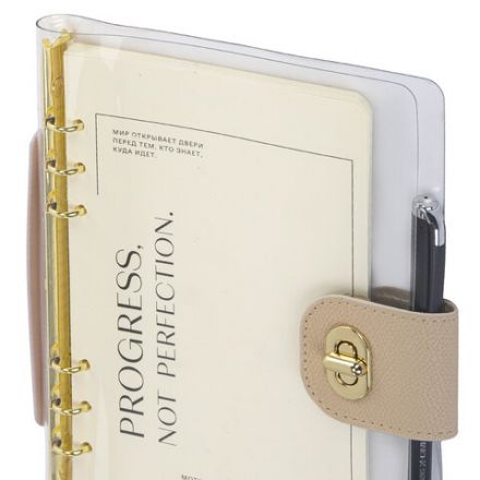 Блокнот А5 180x235 мм, BRAUBERG "Fabulous", гибкий, на кольцах, застежка, 80 л., черный, 116196