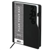 Ежедневник датированный 2026, А5, 150x213 мм, BRAUBERG "Up", под кожу, софт-тач, держатель для ручки, черный, 117116