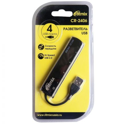 Разветвитель USB Ritmix CR-2406 black (USB хаб) на 4 порта USB (15119260)