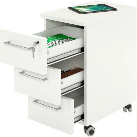 Тумба мобильная ZAMM Формат узкая 3 ящика c центр. замком. 500мм Бел./Бел