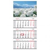 Календарь квартальный 1 бл. на 1 гр., 295*650 мм BG "Белые розы", с бегунком, 2026г.