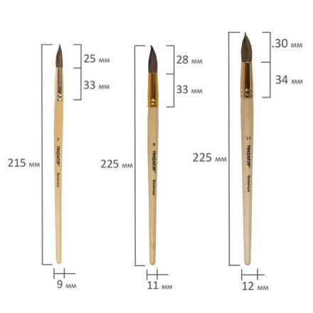 Кисти ПИФАГОР, набор 6 шт. (БЕЛКА: круглые № 1, 3, 5, 7, 9, 11), блистер с европодвесом, 200891