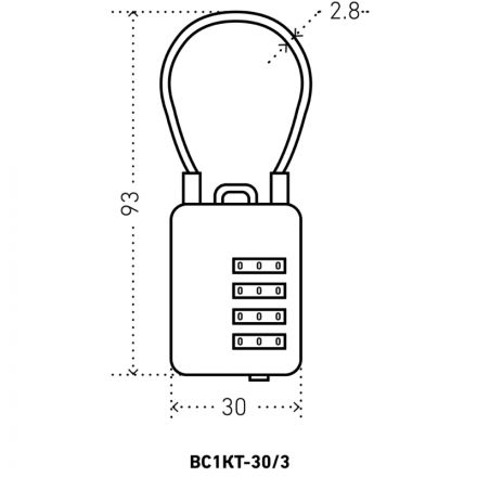 Замок навесной кодовый_УЗК Аллюр ВС1КТ-30/3 (H2) (30xd=3) цинк роз.(тросик)