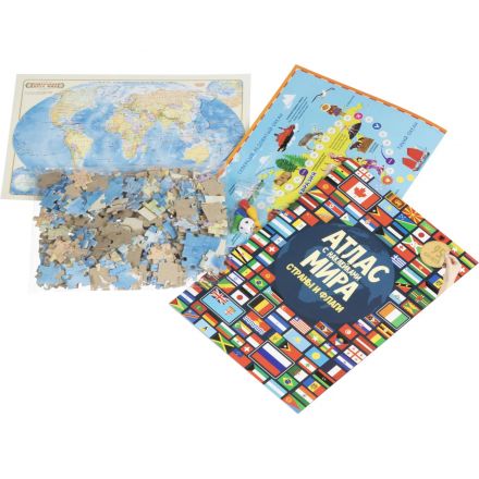 Настольная игра Страны и флаги набор Пазл+Атлас+ Игра-ходилка