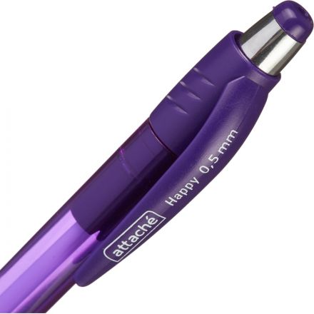 Ручка шариковая автоматическая Attache Happy синяя (фиолетовый корпус, толщина линии 0.5 мм)
