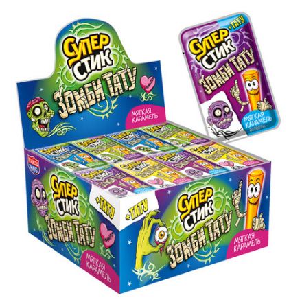 Мягкая карамель "Супер стик с тату ЗОМБИ", 5 г, КАНДИ КЛАБ, CAR132 Мягкая карамель "Супер стик с тату ЗОМБИ", 5 г, КАНДИ КЛАБ, CAR132