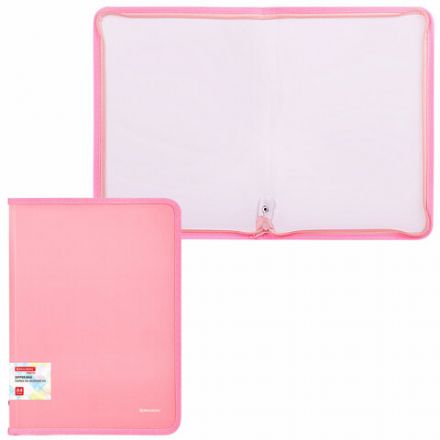 Папка объемная на молнии пластиковая BRAUBERG PASTEL, А4, 330х240 мм, 600 мкм, цвет персиковый, 271972