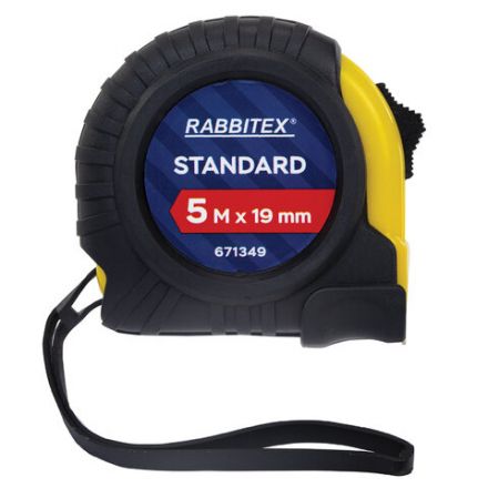 Рулетка измерительная 5 м х 19 мм, обрезиненный корпус, с фиксатором, RABBITEX (РАББИТЕКС) Standard, 671349