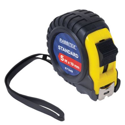 Рулетка измерительная 5 м х 19 мм, обрезиненный корпус, с фиксатором, RABBITEX (РАББИТЕКС) Standard, 671349