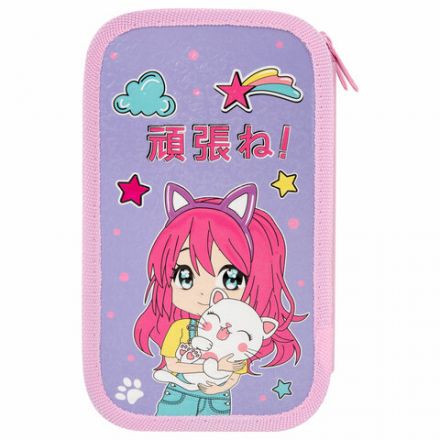 Пенал ЮНЛАНДИЯ, 2 отделения, ламинированный картон, конгрев, 19х11 см, "Anime hugs", 272293