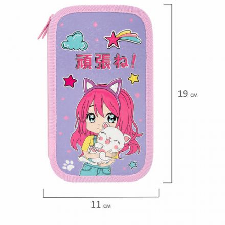 Пенал ЮНЛАНДИЯ, 2 отделения, ламинированный картон, конгрев, 19х11 см, "Anime hugs", 272293