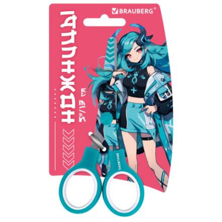Ножницы 130 мм, мятные, с цветной печатью "Аниме", BRAUBERG ANIME, 238956
