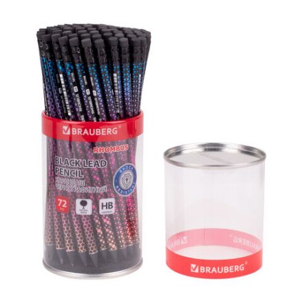 Карандаш чернографитный BRAUBERG "RHOMBUS", 1 шт., HB, с ластиком, корпус ассорти, 181755 Карандаш чернографитный BRAUBERG "RHOMBUS", 1 шт., HB, с ластиком, корпус ассорти, 181755