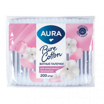 Ватные палочки КОМПЛЕКТ 200 шт., AURA, пакет, 13141