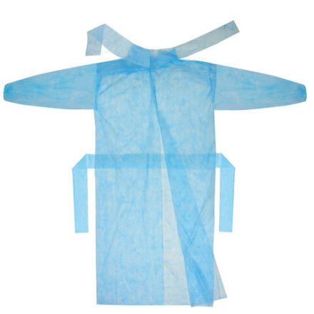 Халат одноразовый голубой на завязках КОМПЛЕКТ 10 шт., XXL, 56-58 размер, 140 см, рукав на резинке, 25 г/м2, СНАБЛАЙН