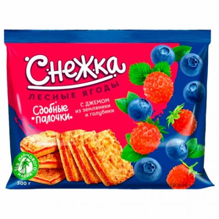 Сдобные палочки СНЕЖКА "Лесные ягоды" с джемом из земляники и голубики, 300 г