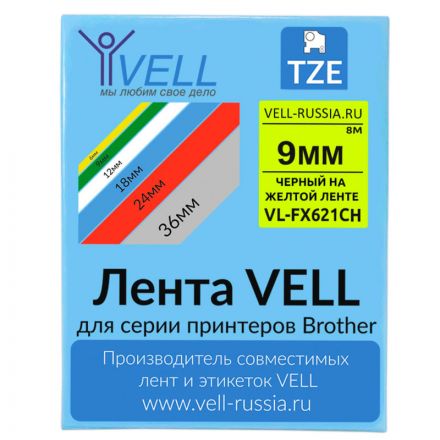 Картридж Vell VL-FX621CH(с чипом,9 мм,черный/желтом)для PT-100E/100ECH/D200