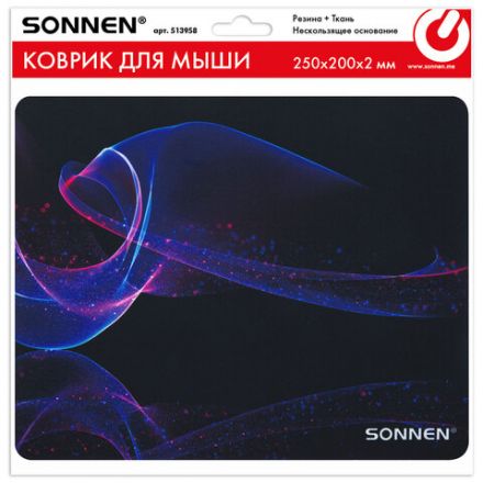Коврик для мыши SONNEN "NEON WAVE" резина + ткань, 250х200х2 мм, 513958 Коврик для мыши SONNEN "NEON WAVE" резина + ткань, 250х200х2 мм, 513958