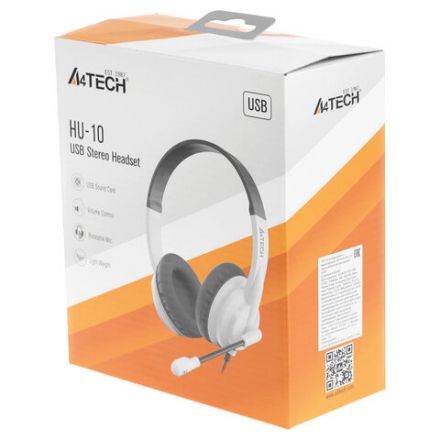 Наушники с микрофоном (гарнитура) A4TECH HU-10, проводные, 2 м, USB, черные с белым, 1611415 Наушники с микрофоном (гарнитура) A4TECH HU-10, проводные, 2 м, USB, черные с белым, 1611415