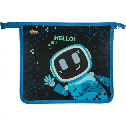 Папка для тетрадей №1School Robot Hello синий,А5, молния, пластик, ПТ-735