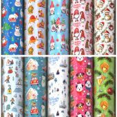 Бумага упаковочная новогодняя "Веселый Новый Год", 70х100 см, 10 дизайнов ассорти, ЗОЛОТАЯ СКАЗКА, 592563