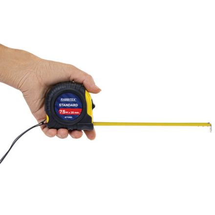 Рулетка измерительная 7,5 м х 25 мм, обрезиненный корпус, с фиксатором, RABBITEX (РАББИТЕКС) Standard, 671350