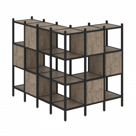 Loft Угловой внешний стеллаж наборный VR.L-52 Тиквуд тёмный/Чёрный металл 1694*1278*1458