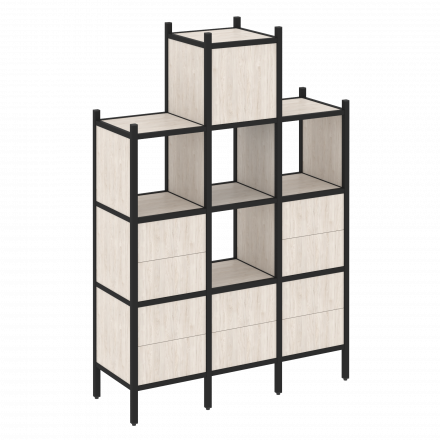 Loft Прямой стеллаж наборный VR.L-18 Денвер светлый/Чёрный металл 1278*446*1869