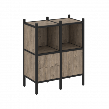 Loft Прямой стеллаж наборный VR.L-02 Тиквуд тёмный/Чёрный металл 862*446*1047