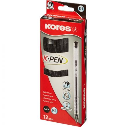 Ручка шариковая неавтоматическая KORES К1 F(0,7мм)треуг.корп,черн.ст. 39521