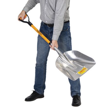 Лопата алюминиевая для снега 37х48 см, ОБЩАЯ ДЛИНА 120 см, черенок стекловолокно, V-ручка, RABBITEX (РАББИТЕКС) "FIBERGLASS", 700486