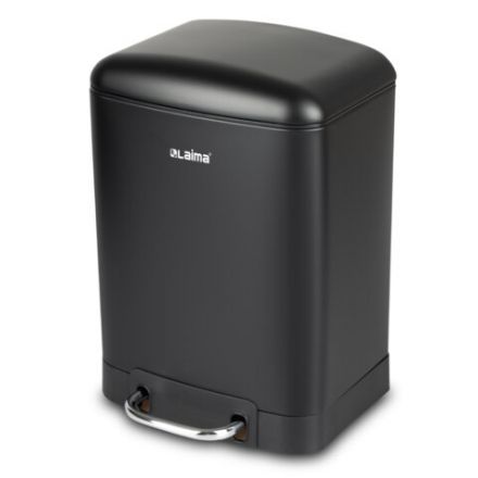 Ведро мусорное с педалью 6 л, крышка с доводчиком, черное матовое, металл, LAIMA ULTRA, 701564
