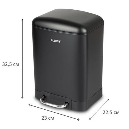 Ведро мусорное с педалью 6 л, крышка с доводчиком, черное матовое, металл, LAIMA ULTRA, 701564