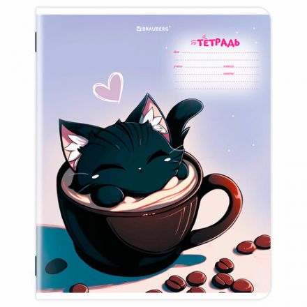 Тетрадь 18 л. BRAUBERG клетка, обложка картон, КОТИКИ, 107300