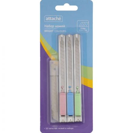 Набор ножей Attache 3 мет. ножа 9 мм, 10 запас. лезвия