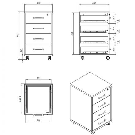 Тумба Мебель SL Imago подкатная 4 ящика ТМ-4.А орех Тумба Мебель SL Imago подкатная 4 ящика ТМ-4.А орех
