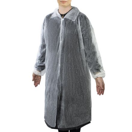 Халат одноразовый белый на липучках КОМПЛЕКТ 10 шт., XL, 52-54 размер, 110 см, рукав на резинке, 20 г/м2, СНАБЛАЙН