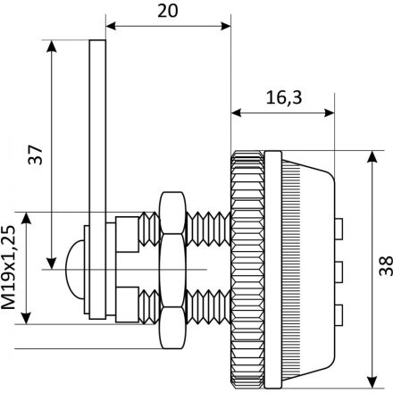 Замок врезной меб_УЗК Стандарт ЗМК 090-20ММ ЦАМ хром(код.врез/кр.гайка/2кл)