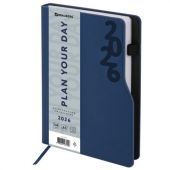 Ежедневник датированный 2026, А5, 150x213 мм, BRAUBERG "Up", под кожу, софт-тач, держатель для ручки, синий, 117118