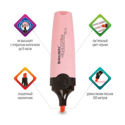 Текстовыделитель BRAUBERG "DELTA PASTEL", ПАСТЕЛЬНЫЙ РОЗОВЫЙ, линия 1-5 мм, 151731