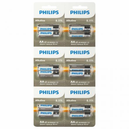 Батарейки алкалиновые КОМПЛЕКТ 2 шт. (отрывной блок) PHILIPS Entry, АА (LR6, 24А), блистер, Б0064636