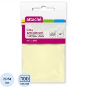 Стикеры Attache 76x51 мм пастельные желтые (1 блок, 100 листов)