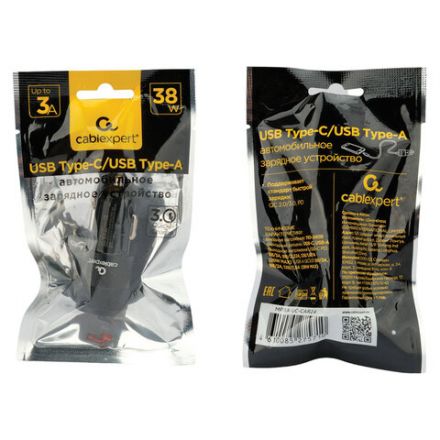 Зарядное устройство автомобильное CABLEXPERT 38 Вт, 3 А, QC3.0/PD, 1 х USB, 1 х Type-C, MP3A-UC-CAR24 Зарядное устройство автомобильное CABLEXPERT 38 Вт, 3 А, QC3.0/PD, 1 х USB, 1 х Type-C, MP3A-UC-CAR24