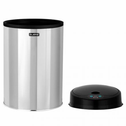 Ведро для мусора СЕНСОРНОЕ 12 л, нержавеющая сталь, черная матовая крышка, питание от 4-х батареек AA (не входят в комплект), LAIMA, 609326
