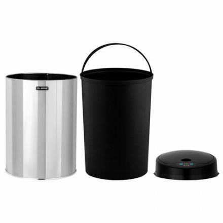 Ведро для мусора СЕНСОРНОЕ 12 л, нержавеющая сталь, черная матовая крышка, питание от 4-х батареек AA (не входят в комплект), LAIMA, 609326