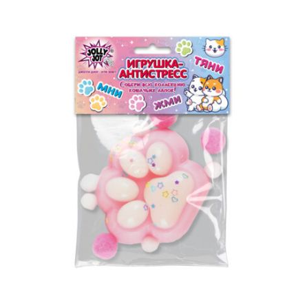 Игрушка-антистресс "ДВУХЦВЕТНАЯ КОШАЧЬЯ ЛАПКА С ПОМПОНАМИ", 7х6 см, ассорти 4 вида, дисплей, JOLLY JOT (ДЖОЛЛИ ДЖОТ), 665768