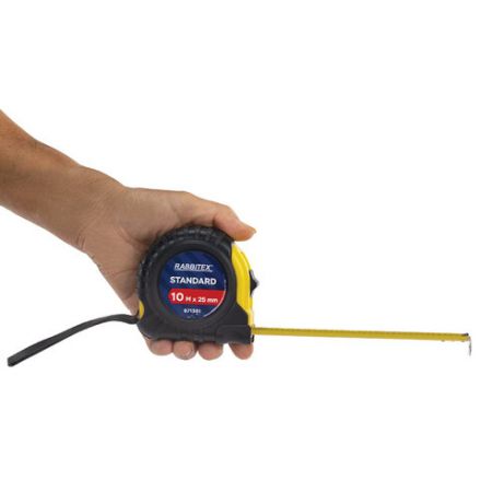 Рулетка измерительная 10 м х 25 мм, обрезиненный корпус, с фиксатором, RABBITEX (РАББИТЕКС) Standard, 671351